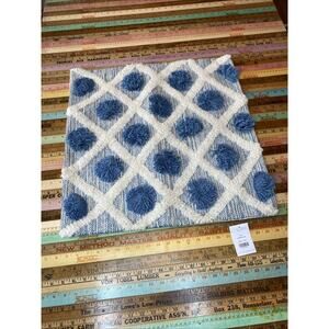 Surya Shaggy Texture White Blue Aztec Boho Tribal Pillow Cover 22x22 100% Cotton